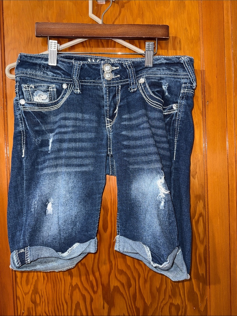 Wallflower Dark Blue Distressed Denim Jean Shorts